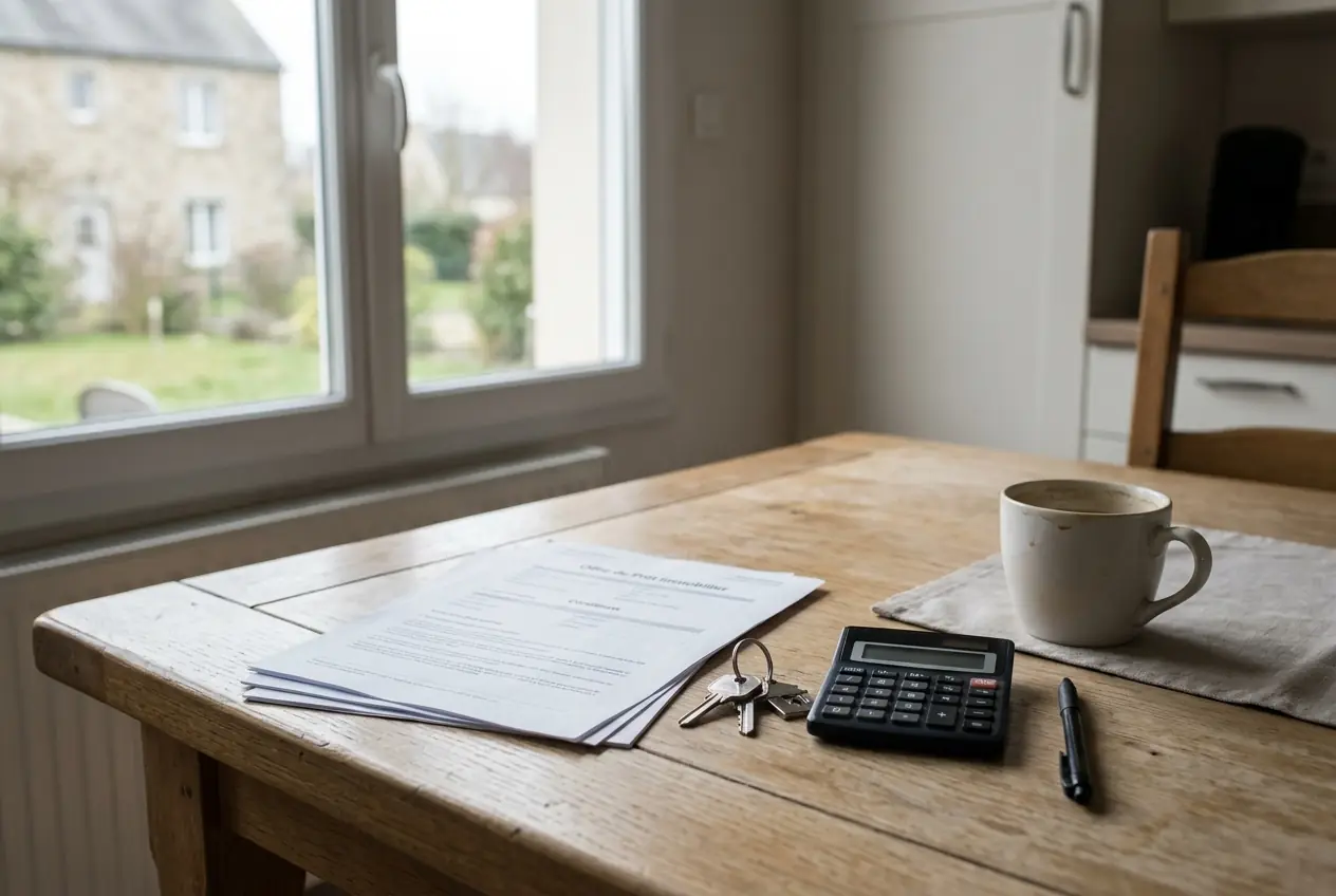 Offre de prêt immobilier posée sur une table avec des clés